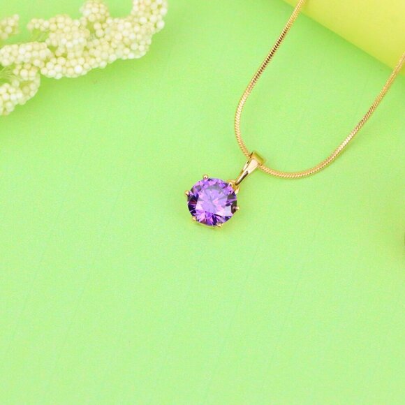 "Radiant Purple Round Pendant with Gold Plating for Elegant Style, XPPT1672 - Picture 13 of 13